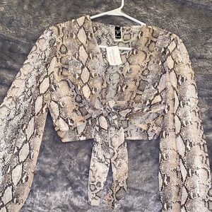 Windsor Store Snake-skin Tie Front Top